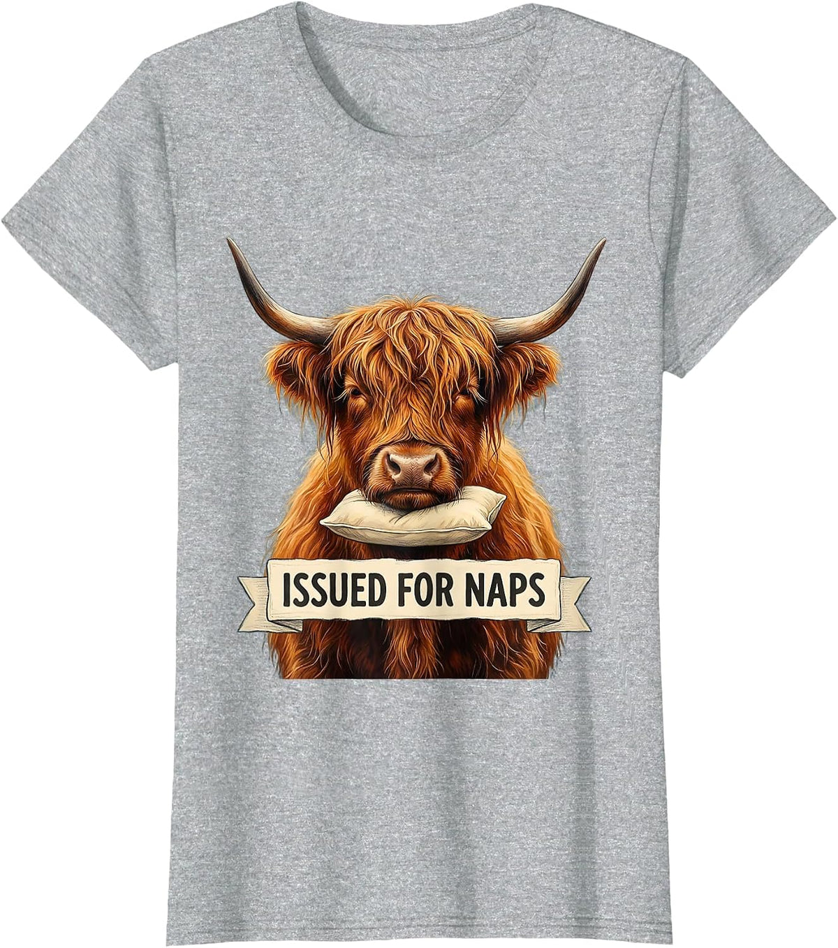 Issued For Naps Storybook Highland Cow Sleepshirt Attitude T-Shirt - Heather Grey