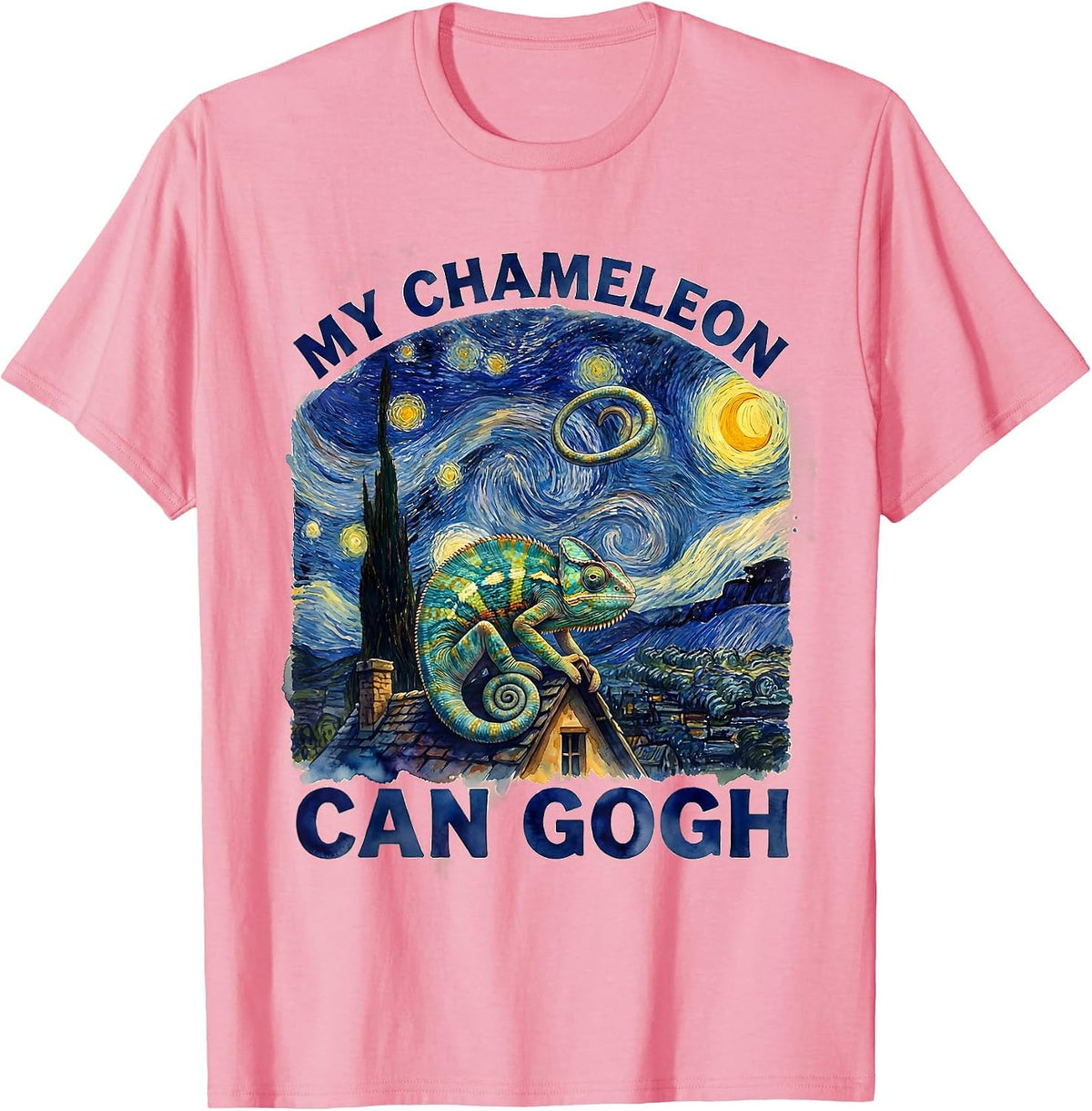 Men's My Chameleon Can Gogh Whimsical Art Parody Cat Lover Gift T-Shirt - Pink