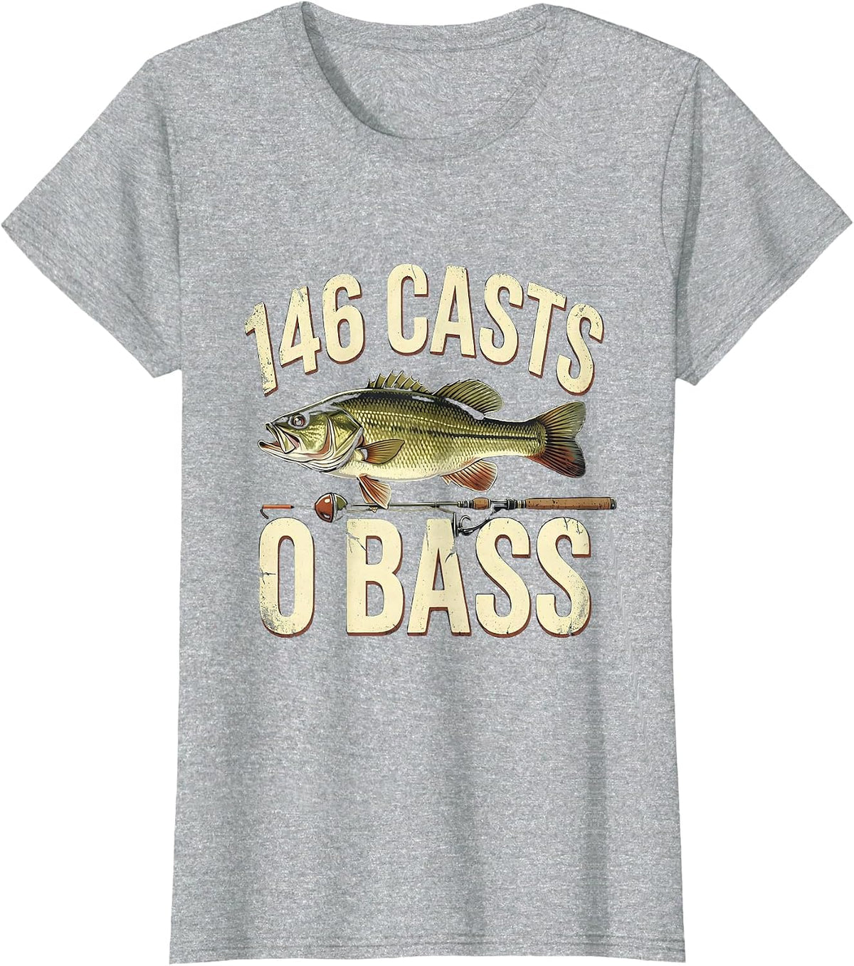 146 Casts 0 Bass Funny Fishing Humor Dad Gift T-Shirt - Heather Grey