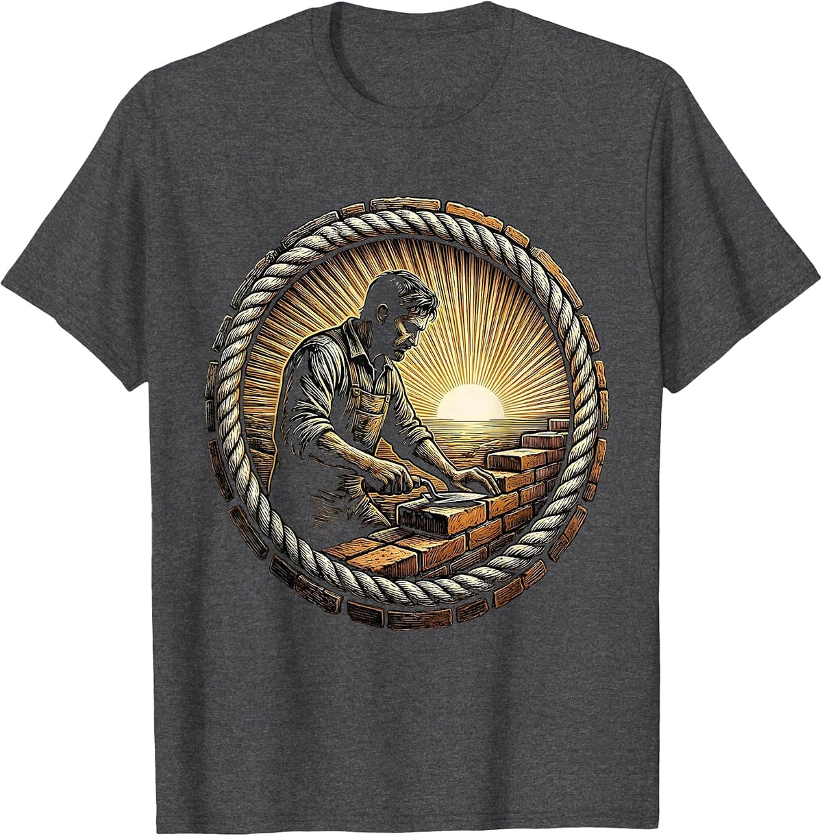 Bricklayer Golden Sunrise Mason Graphic Design T-Shirt - Dark Heather Grey