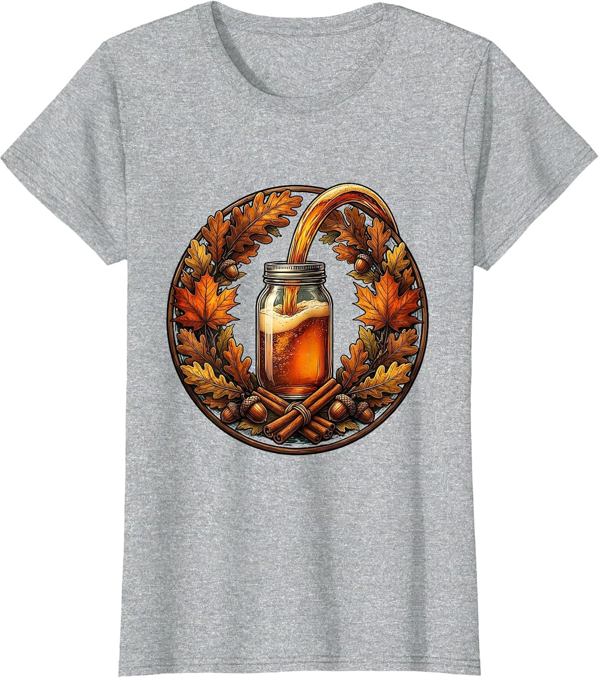 Fall Cider Pour Mason Jar Autumn Harvest Illustration T-Shirt - Heather Grey