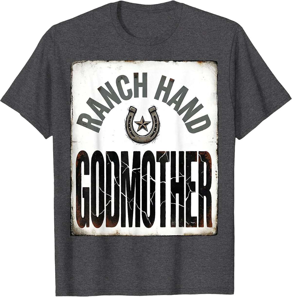Ranch Hand Godmother Distressed Western Family Matching T-Shirt - Dark Heather Grey