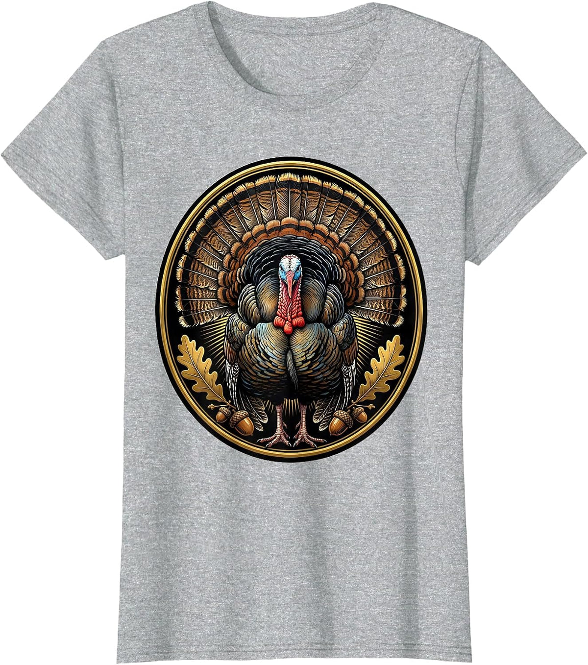 Women's Turkey Feathers Full Strut Fan Illustration T-Shirt - Heather Grey