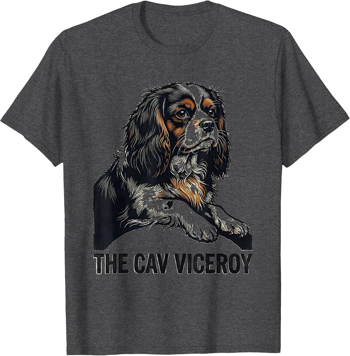 Men's The Cav Viceroy Linocut Cavalier King Charles Spaniel Dad T-Shirt - Dark Heather Grey