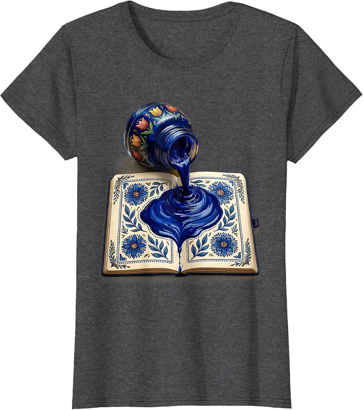 Women's Ink Spill Notebook Teacher Graphic Design T-Shirt - Dark Heather Grey