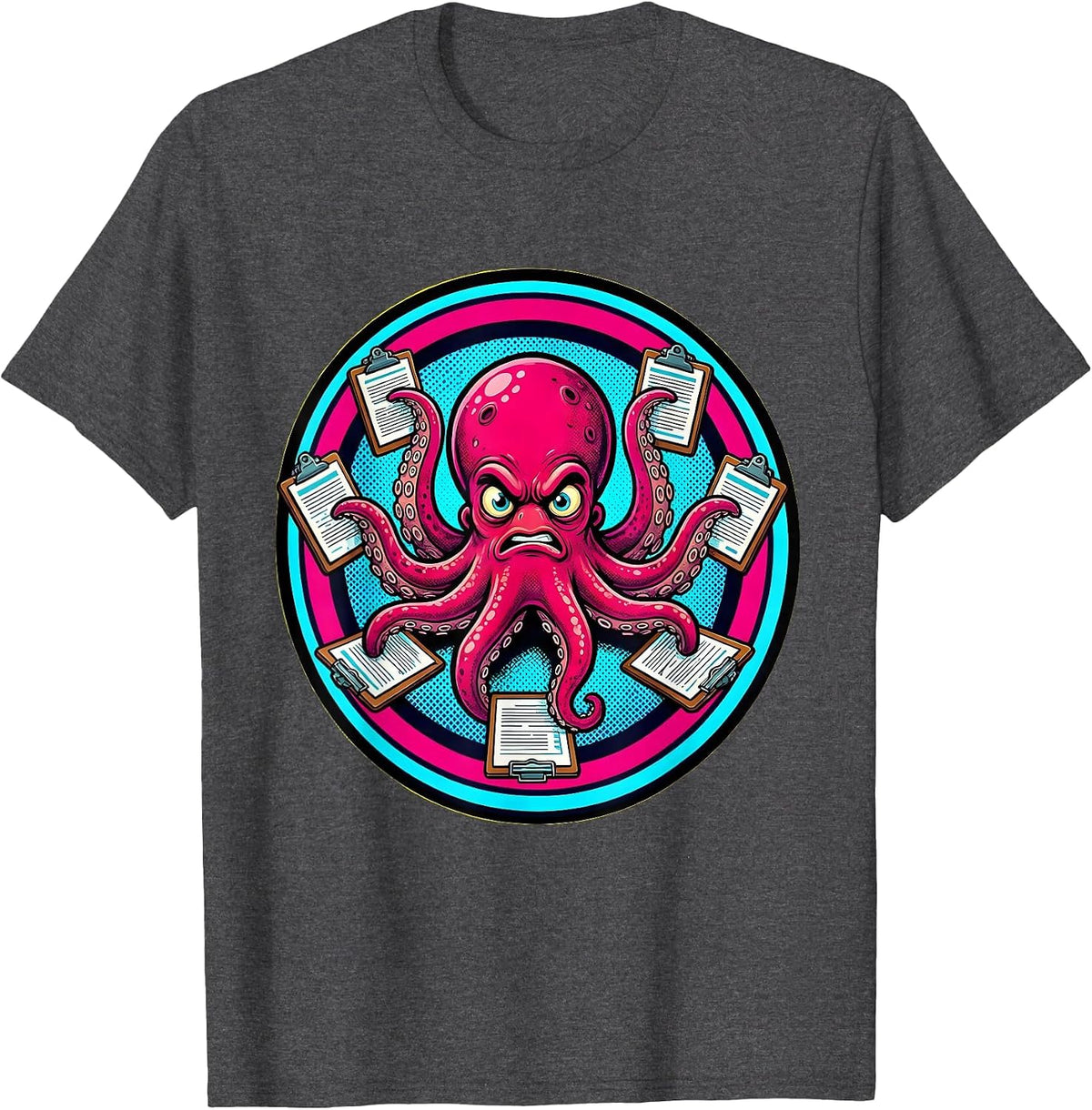 Chaos Coordinator Octopus Multitasking Graphic T-Shirt - Dark Heather Grey