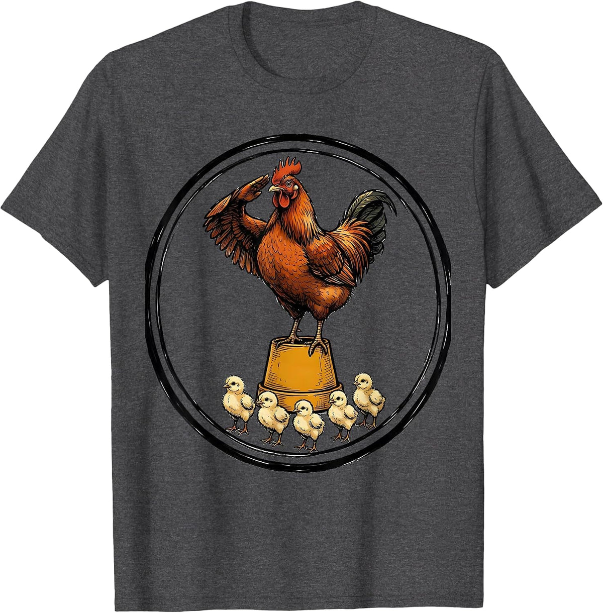 Chicken Badge Funny Farm Animal Lover Novelty T-Shirt - Dark Heather Grey