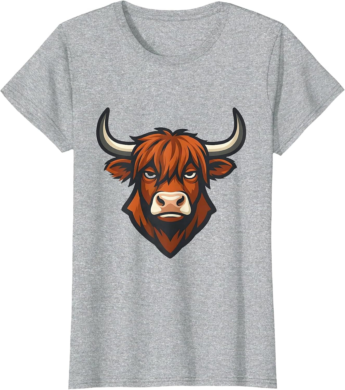 Women's Highland Cow Compact Mascot Farm Humor Novelty T-Shirt - Heather Grey