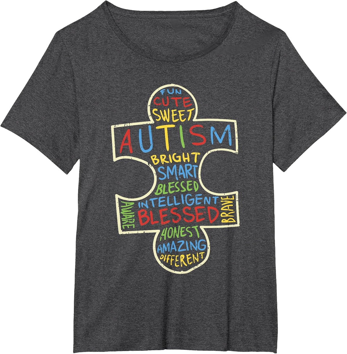 Autism Awareness Shirt Puzzle Piece Words Autistic T-Shirt - Dark Heather Grey
