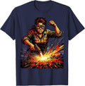 Rosie the Riveter Metal Cutting Torch Illustration T-Shirt - Navy Blue