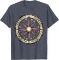 Red White Blue Floral Compass Rose Design T-Shirt - Heather Blue