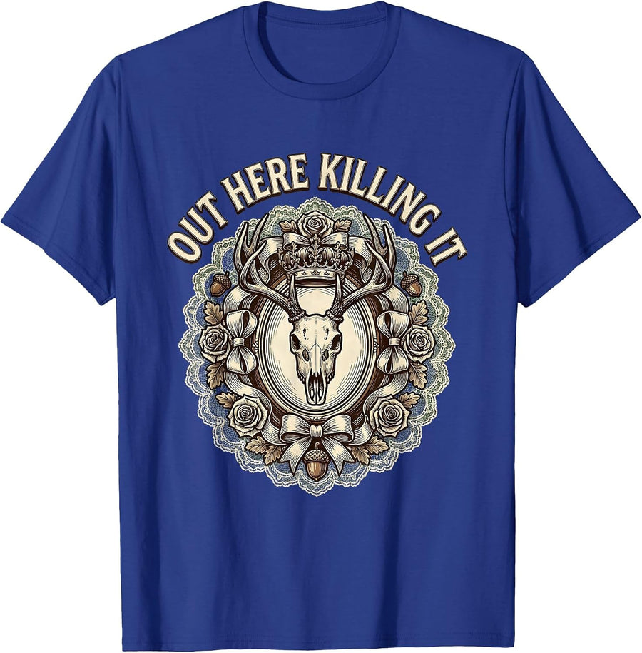 Out Here Killing It Hunting Graphic Design T-Shirt - Royal Blue