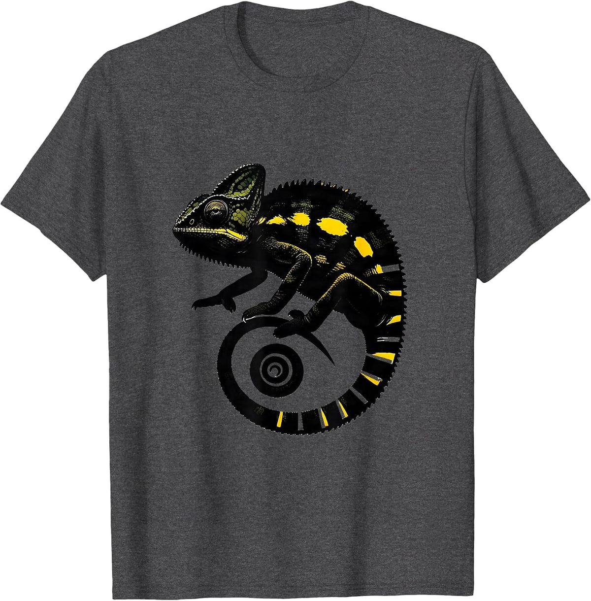 Minimalist Chameleon Scribble Line Art Graphic Wildlife T-Shirt - Dark Heather Grey