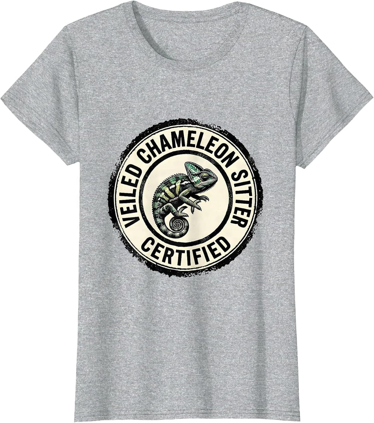 Women's Veiled Chameleon Sitter Certified Whimsical Fantasy Reptile T-Shirt - Heather Grey