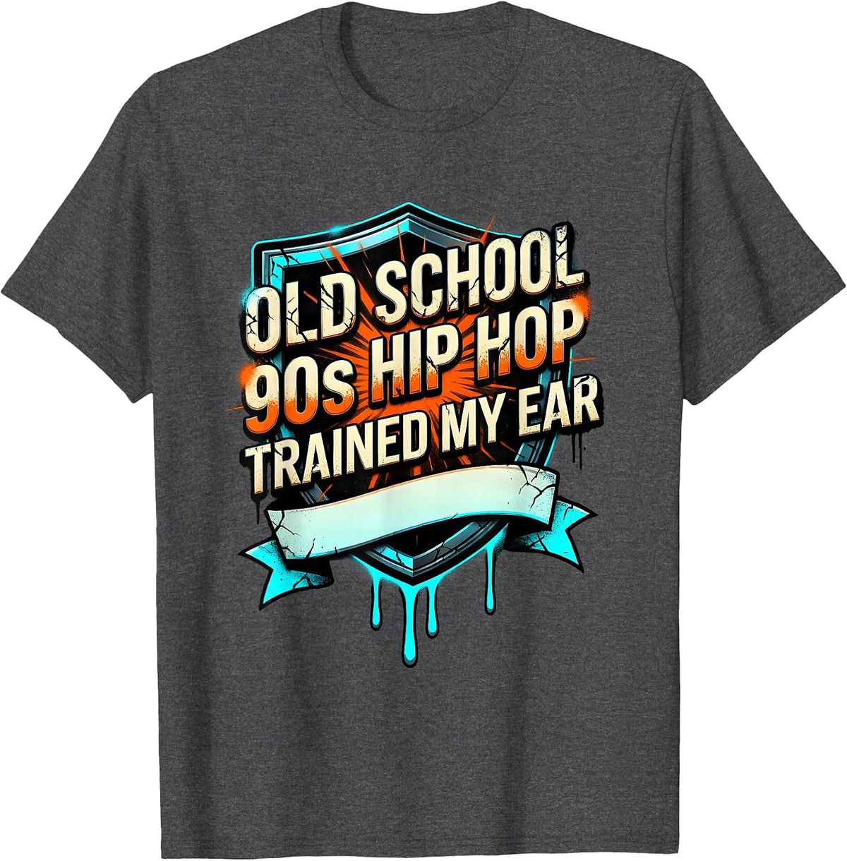 Men's Old School 90s Hip Hop Trained My Ear Graffiti Retro T-Shirt - Dark Heather Grey