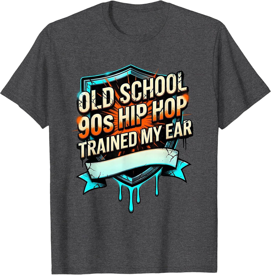 Men's Old School 90s Hip Hop Trained My Ear Graffiti Retro T-Shirt - Dark Heather Grey