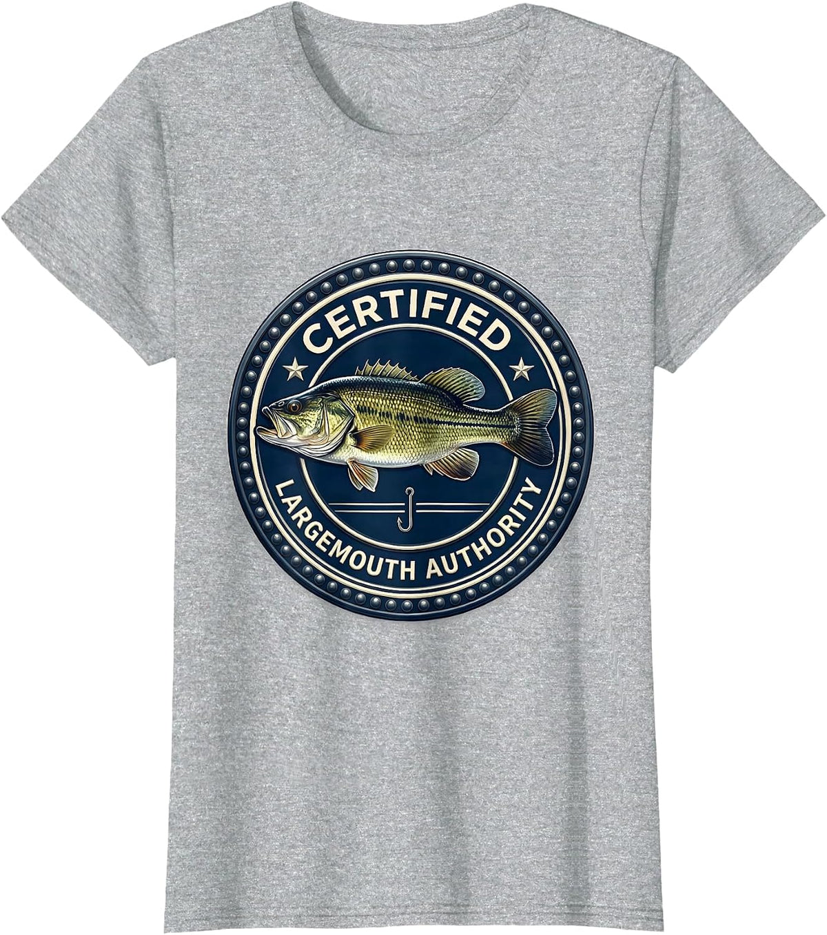 Certified Largemouth Authority Funny Bass Fishing Humor Dad T-Shirt - Heather Grey
