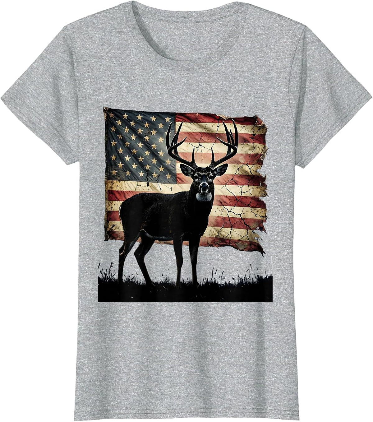 Whitetail Buck Camo Forest Deer Hunting Graphic T-Shirt - Heather Grey