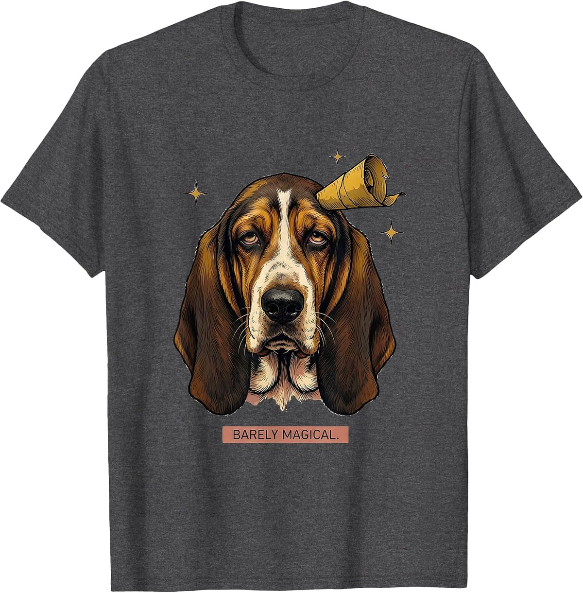 Men's Barely Magical Funny Basset Hound Unicorn Novelty Humor T-Shirt - Dark Heather Grey