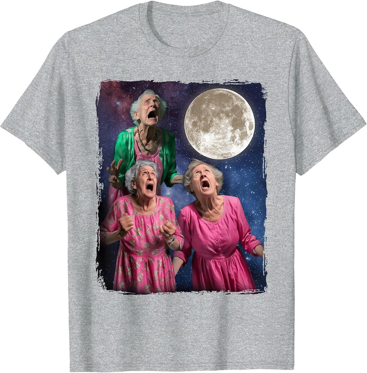 Oma Howls Den Mond an DREI Granny Moon T-Shirt - Heather Grey
