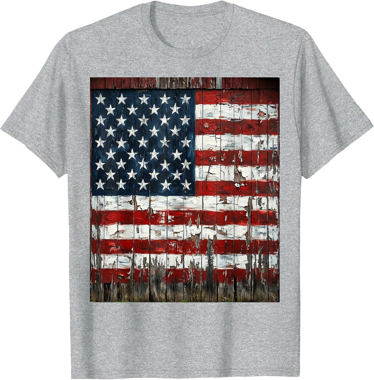 Men's USA Flag Weathered Barn Rustic Patriotic Design T-Shirt - Heather Grey