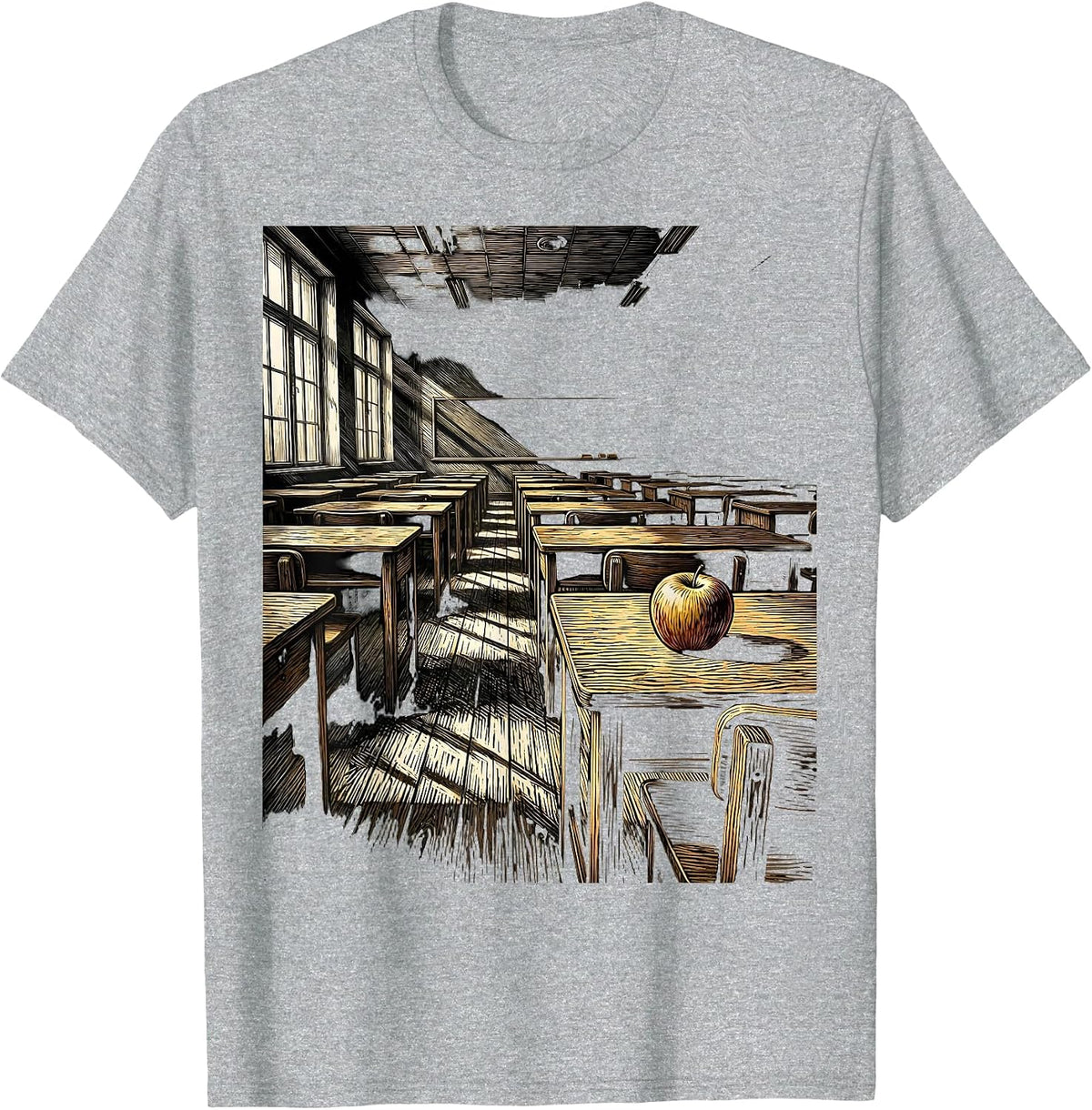 Men's Empty Classroom Golden Hour Teacher Design T-Shirt - Heather Grey