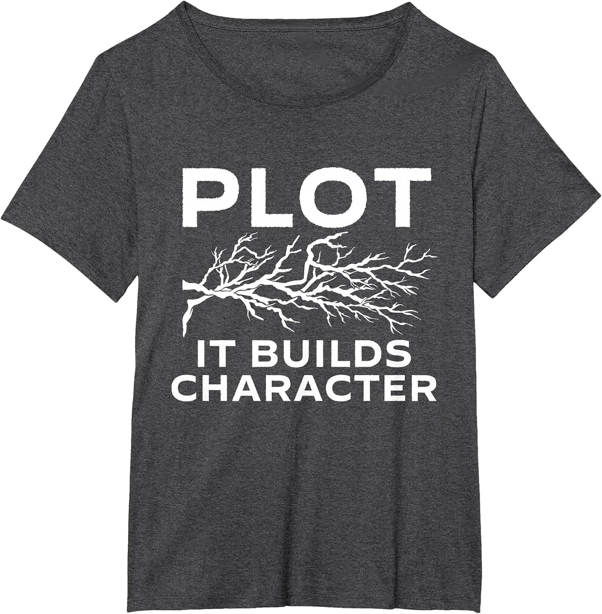 Plot It Builds Character - Book Lovers Reading Bookworm T-Shirt - Dark Heather Grey
