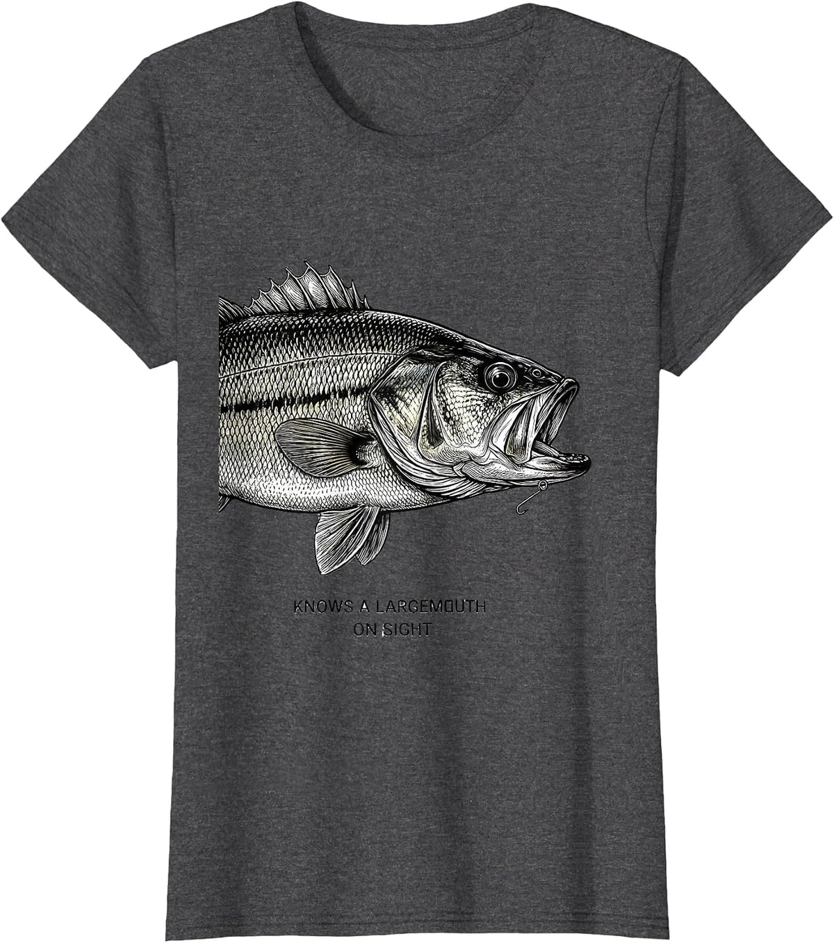 Women's Knows A Largemouth On Sight Funny Bass Fishing Dad Gift T-Shirt - Dark Heather Grey