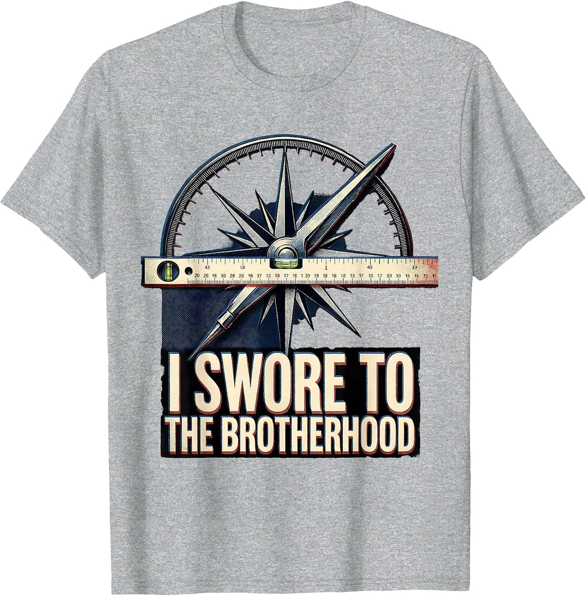 Men's I Swore To The Brotherhood Masonic Square Compass Freemason T-Shirt - Heather Grey