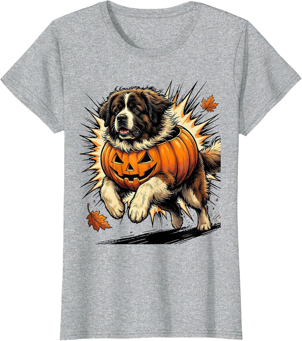 Newfoundland Bounding Dog Halloween Costume Comic Book T-Shirt - Heather Grey