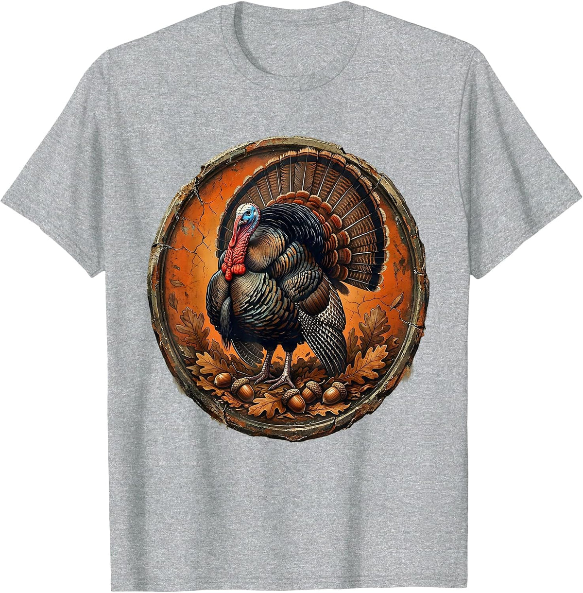 Men's Camo Turkey Strut Autumn Leaves Hunting Design T-Shirt - Heather Grey