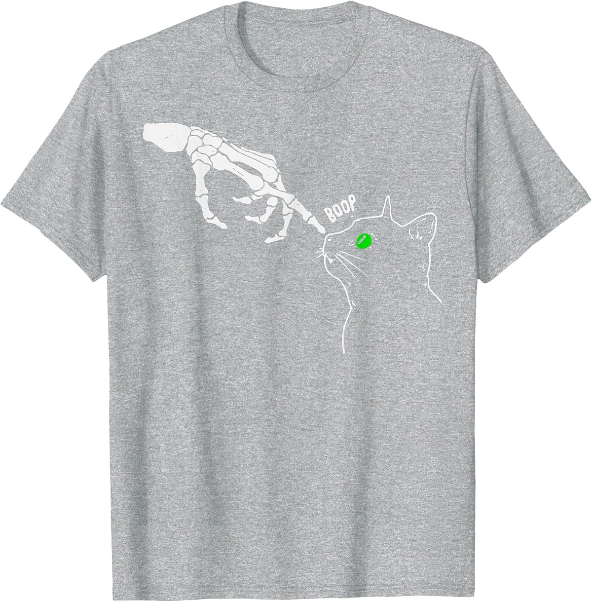 Skeleton Hand Boop On A Cat's Nose Funny Halloween Graphic T-Shirt - Heather Grey