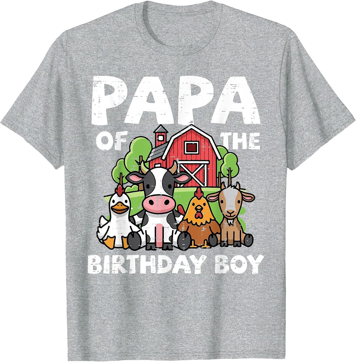 Papa of Birthday Boy Farm Animals Family Party Dad Men T-Shirt - Heather Grey