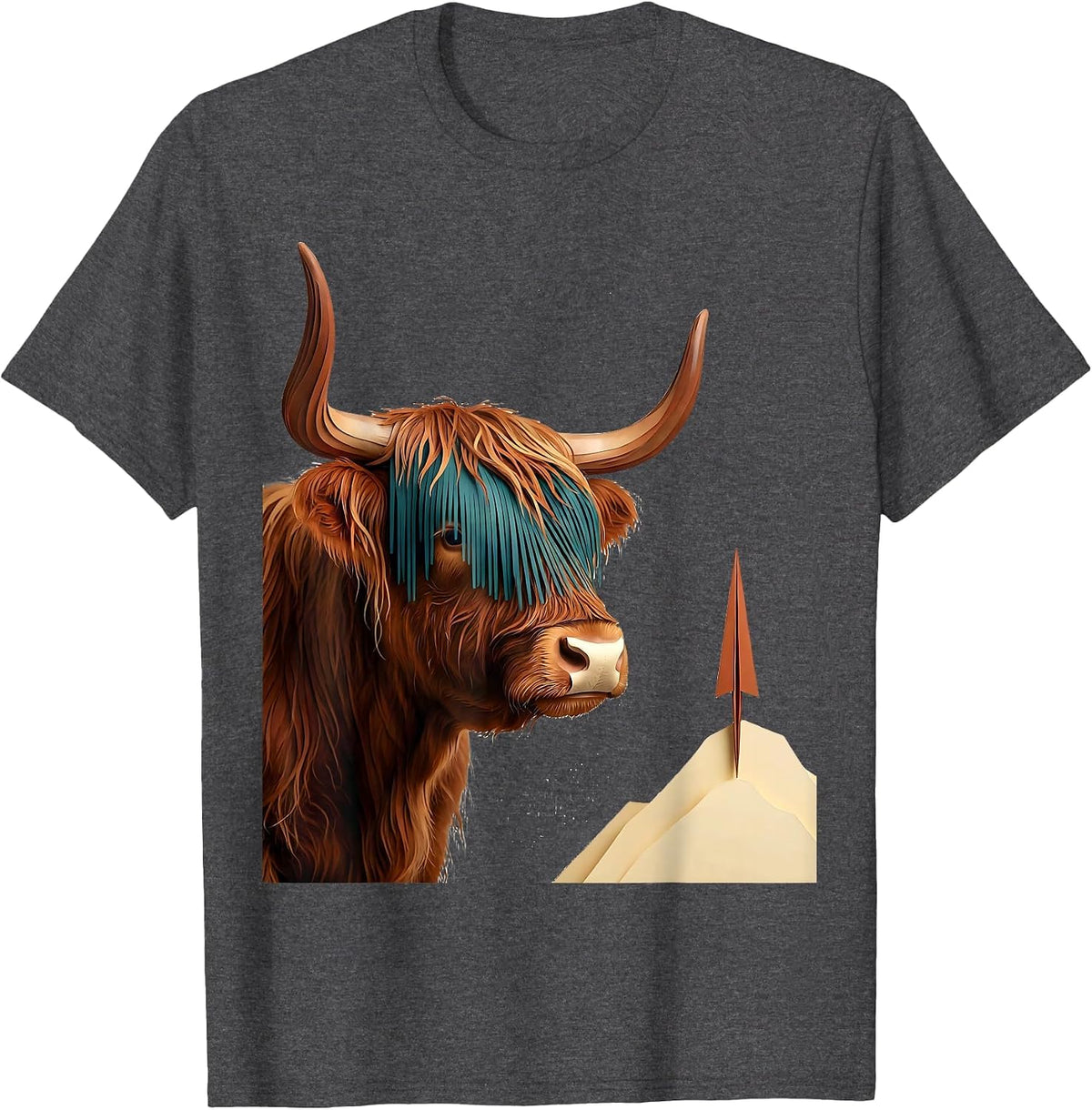 Highland Cow Paper Cutout Farm Humor Animal Lover T-Shirt - Dark Heather Grey
