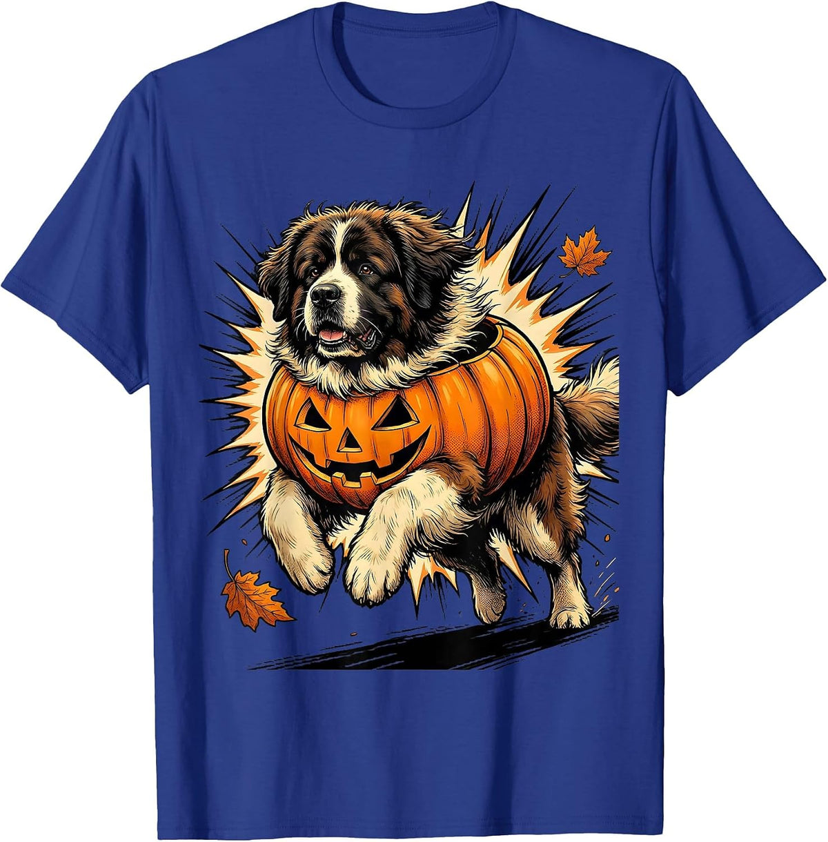 Newfoundland Bounding Dog Halloween Costume Comic Book T-Shirt - Royal Blue