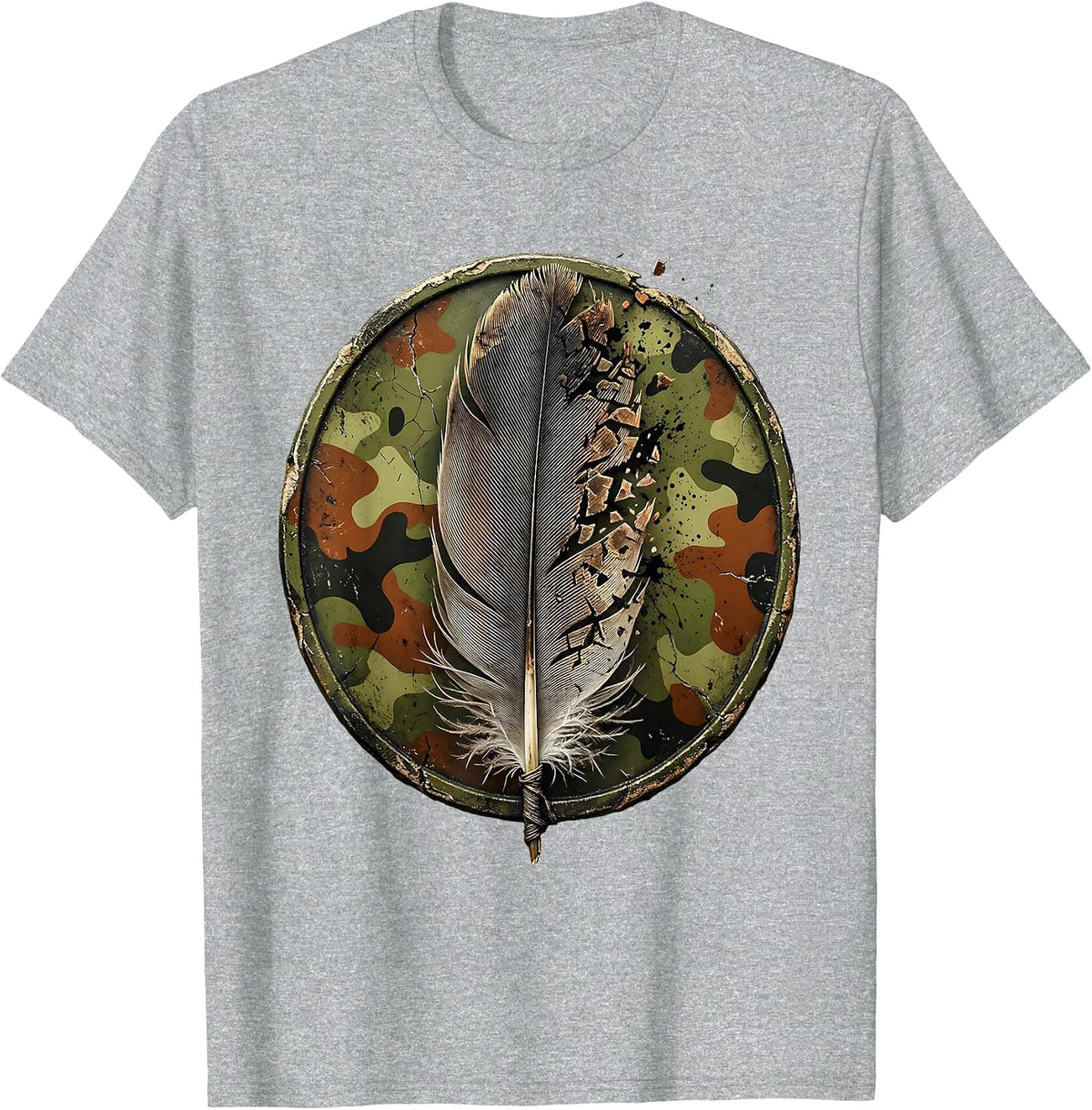 Men's Duck Camo Feather Fan Graphic Design T-Shirt - Heather Grey