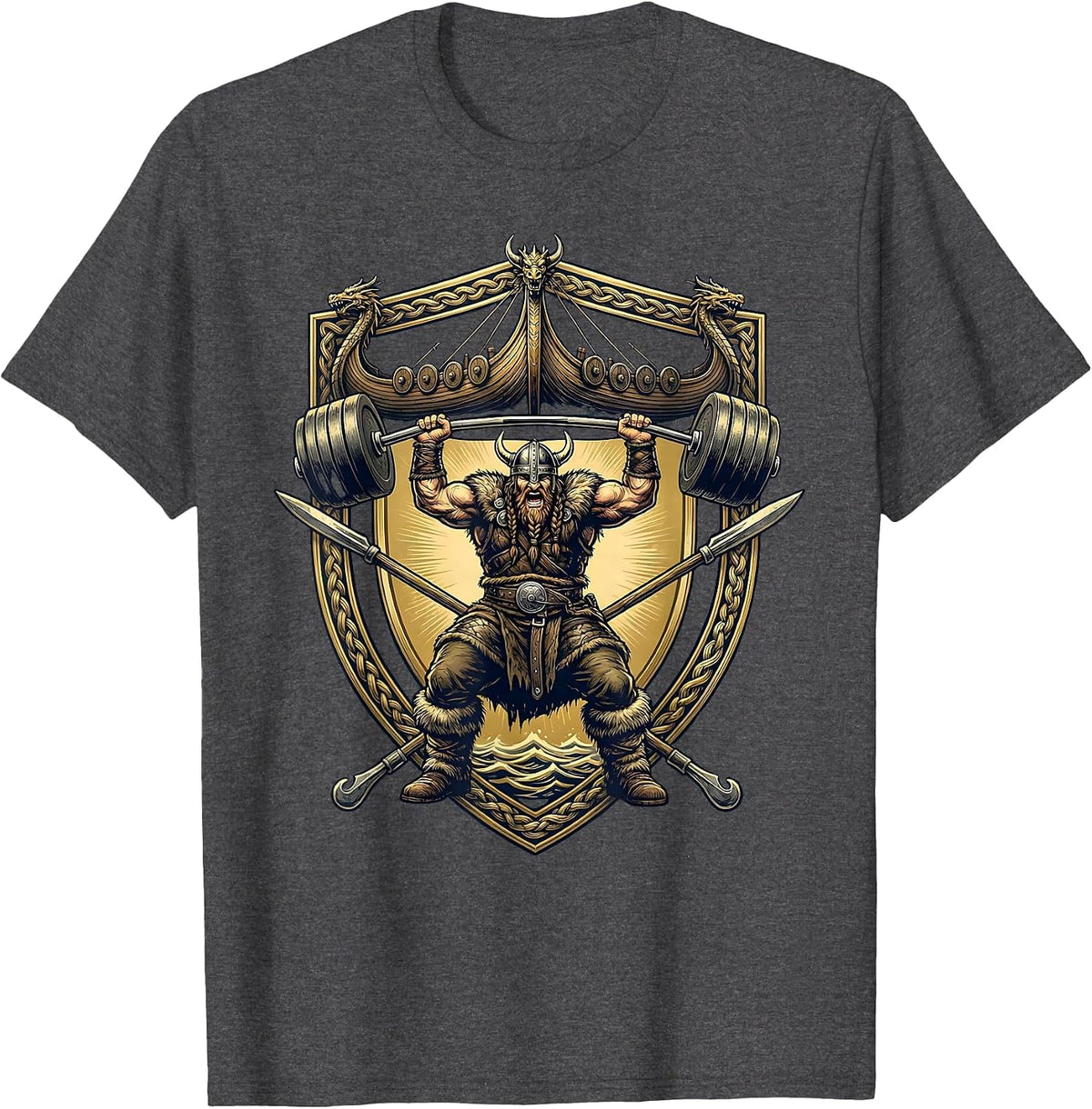 Men's Viking Warrior Deadlift Funny Gym Graphic T-Shirt - Dark Heather Grey
