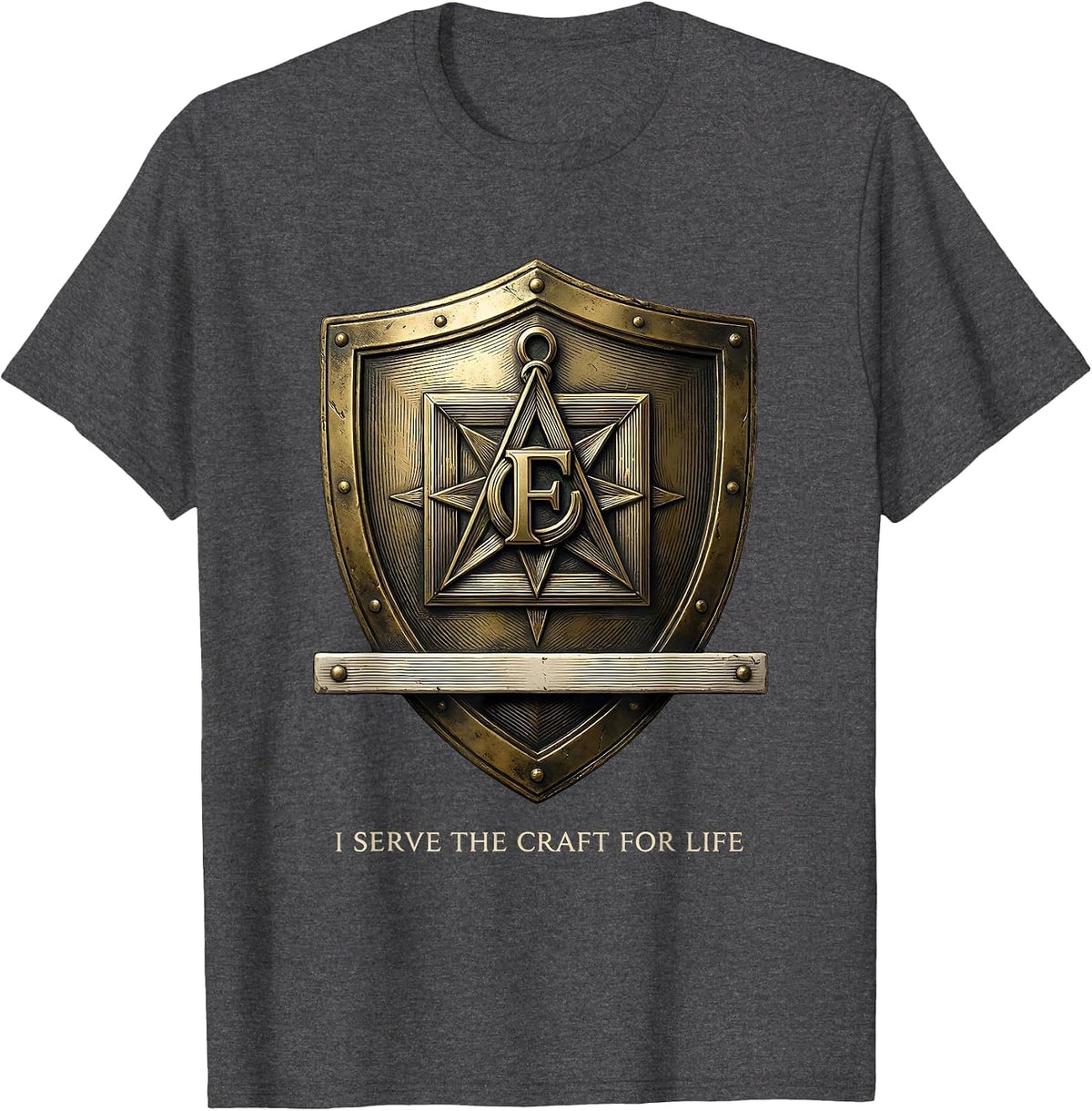 Men's I Serve The Craft For Life Freemason Fraternal Square T-Shirt - Dark Heather Grey