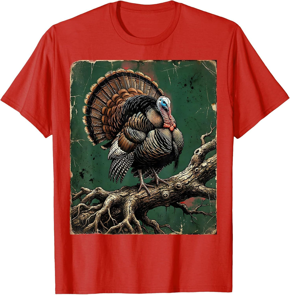 Men's Wild Turkey Perched on Gnarled Oak Branch T-Shirt - Red