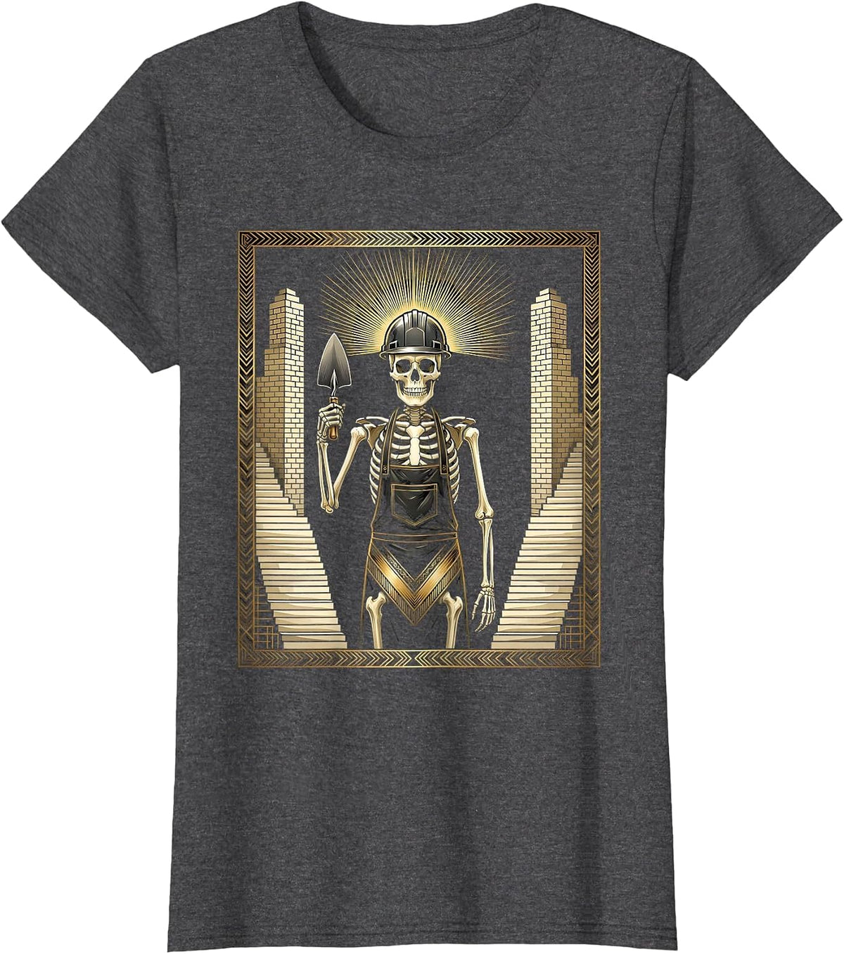 Women's Skeleton Mason Laying Bricks at Midnight T-Shirt - Dark Heather Grey