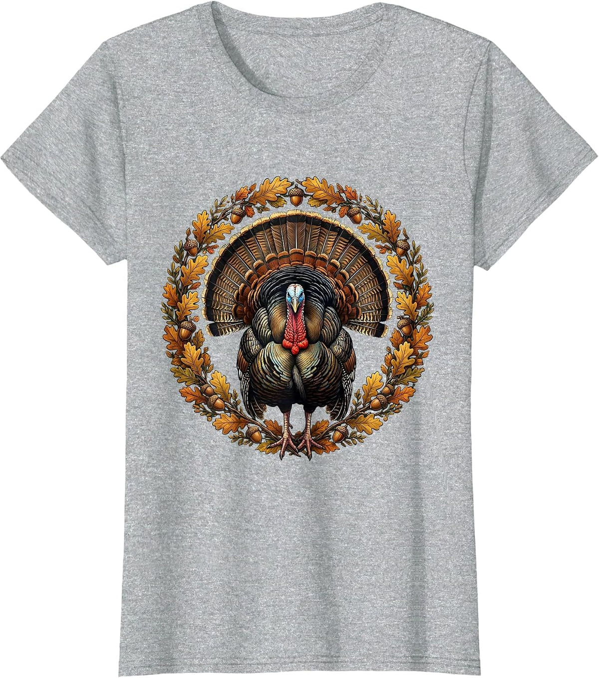 Women's Camo Turkey Strutting Autumn Underbrush Illustration T-Shirt - Heather Grey