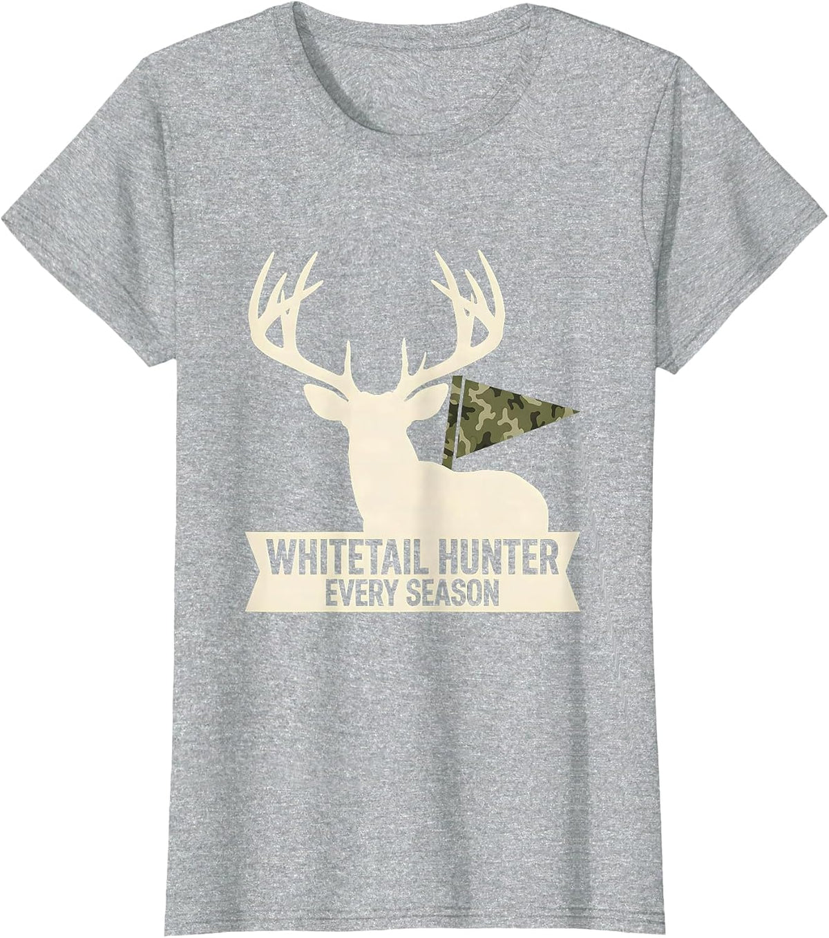 Whitetail Hunter, Every Season Silhouette Camo Dad Humor T-Shirt - Heather Grey