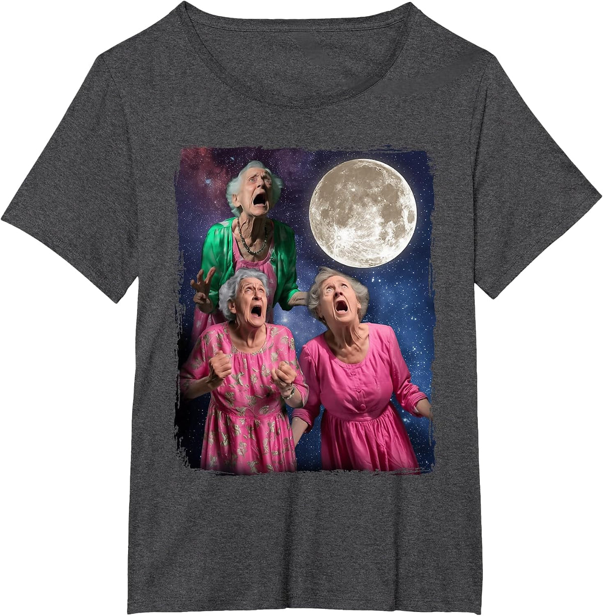 Oma Howls Den Mond an DREI Granny Moon T-Shirt - Dark Heather Grey