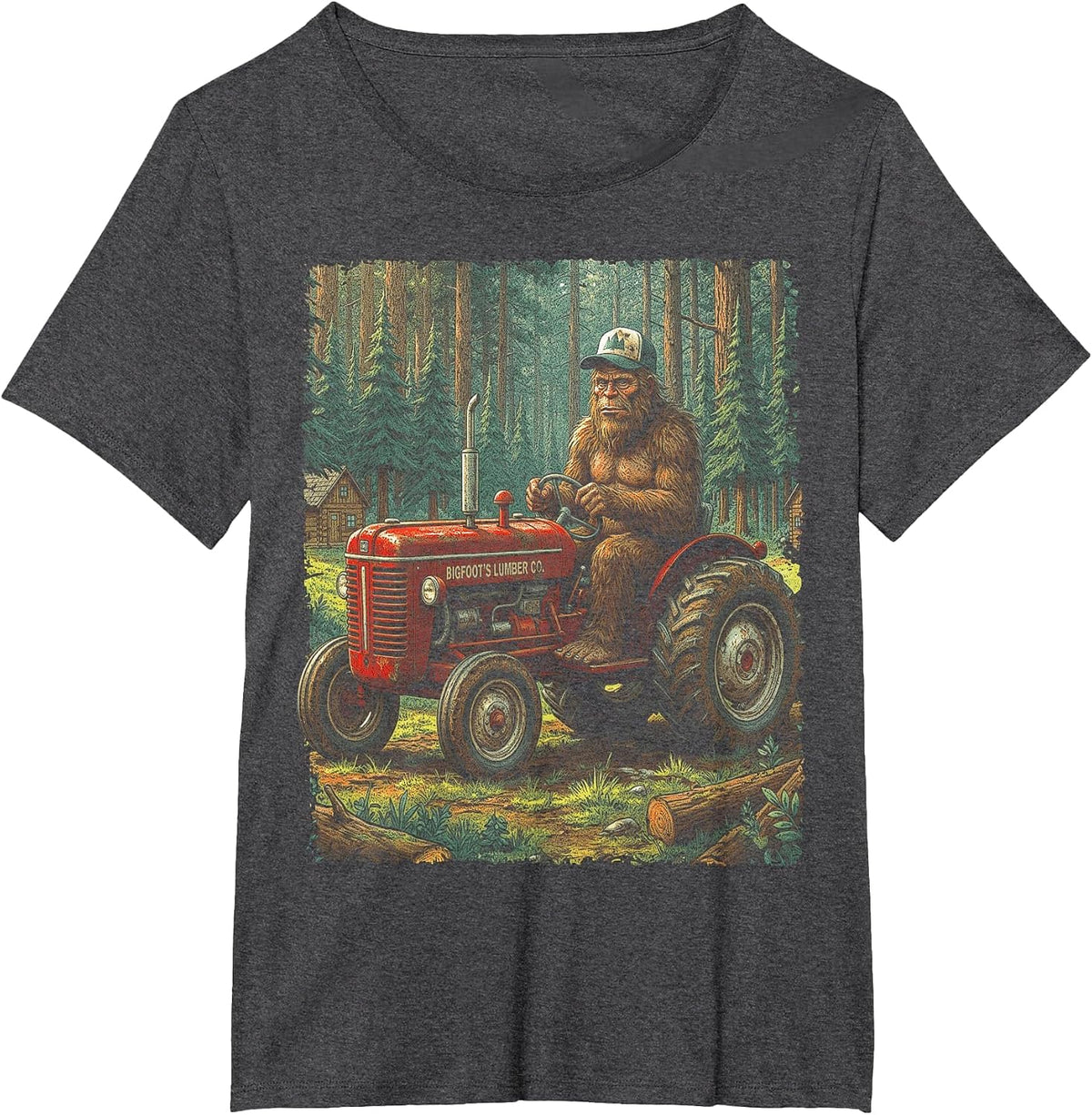 Bigfoot Farmer Driving Tractor Cool Farm Dad Rancher Farming T-Shirt - Dark Heather Grey