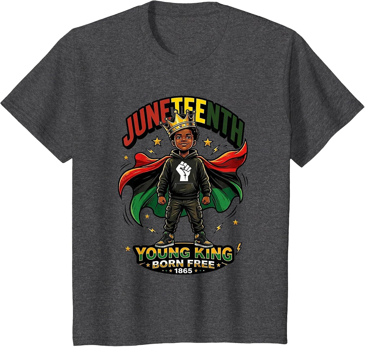 Juneteenth Young King 1865 Boys Black Heritage Kid T-Shirt - Dark Heather Grey