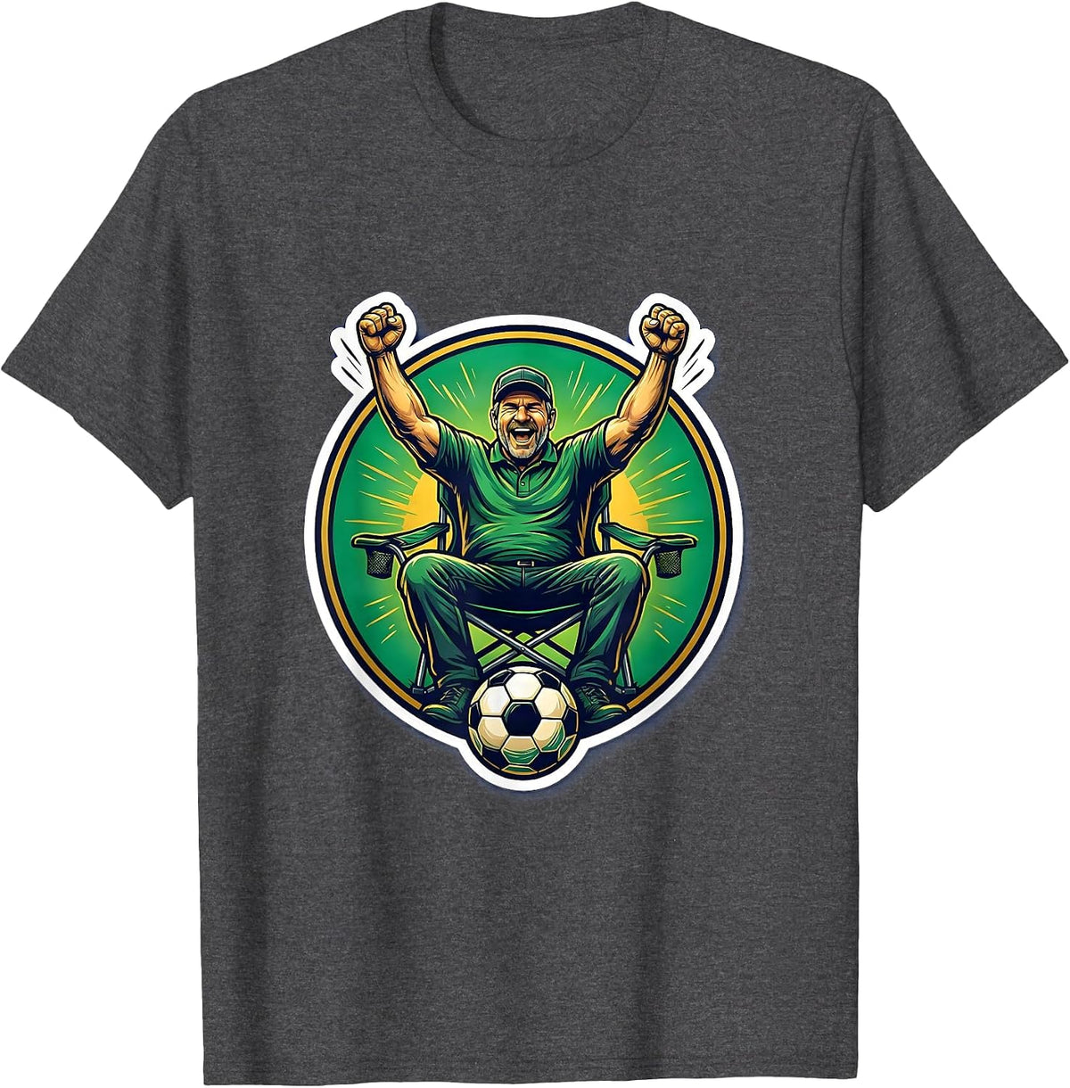 Soccer Dad Cheering From Sideline Chair Graphic T-Shirt - Dark Heather Grey