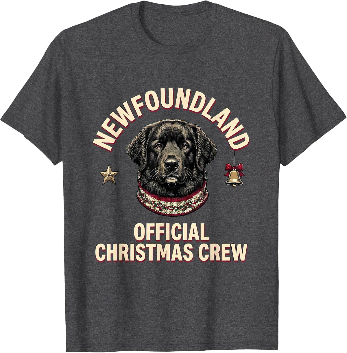 Men's Newfoundland Official Christmas Crew Funny Dog Lover Holiday T-Shirt - Dark Heather Grey