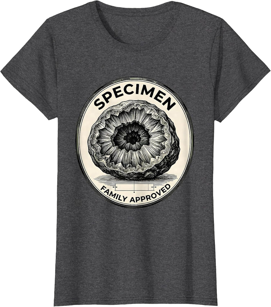 Women's Specimen Family Approved Botanical Geode Rock Collector T-Shirt - Dark Heather Grey