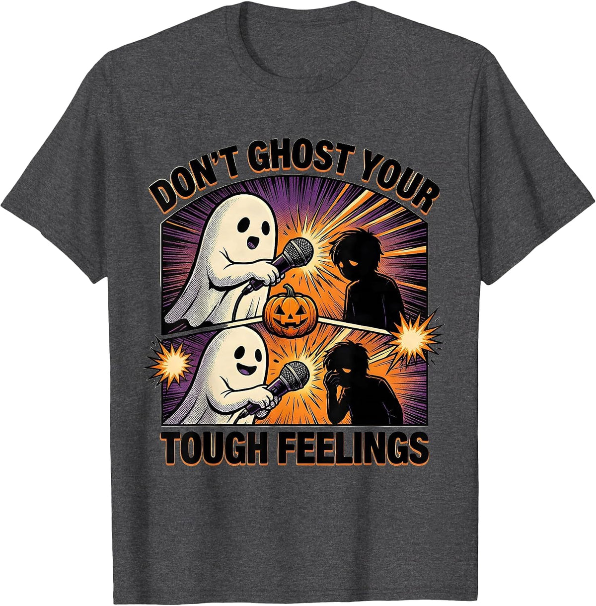 Men's Don't Ghost Your Tough Feelings Comic Book Mental Health T-Shirt - Dark Heather Grey
