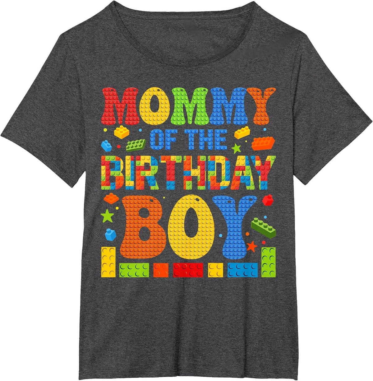 Mommy of The Birthday Boy Building Block Birthday Party T-Shirt - Dark Heather Grey